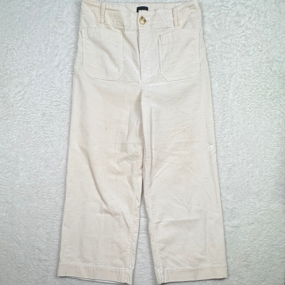 Maeve Anthropologie The Colette Pants 31 Cream Quiet Luxury Wide Leg Corduroy